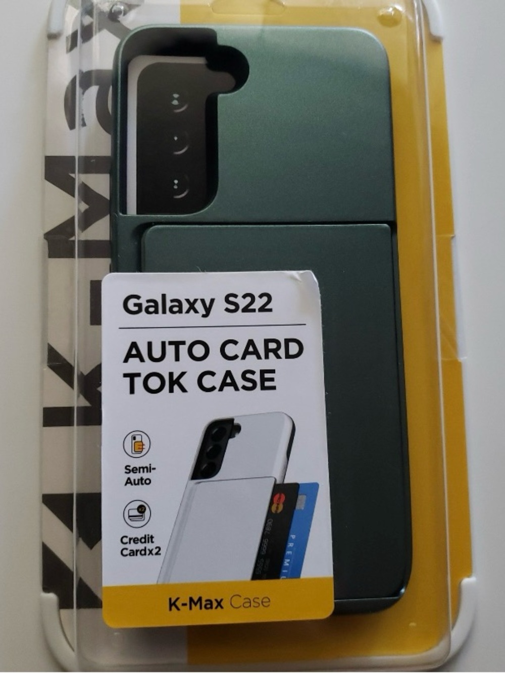 NWT Samsung Galaxy S22 Green Phone Case w/Built-in semi-auto Sliding Card Slot